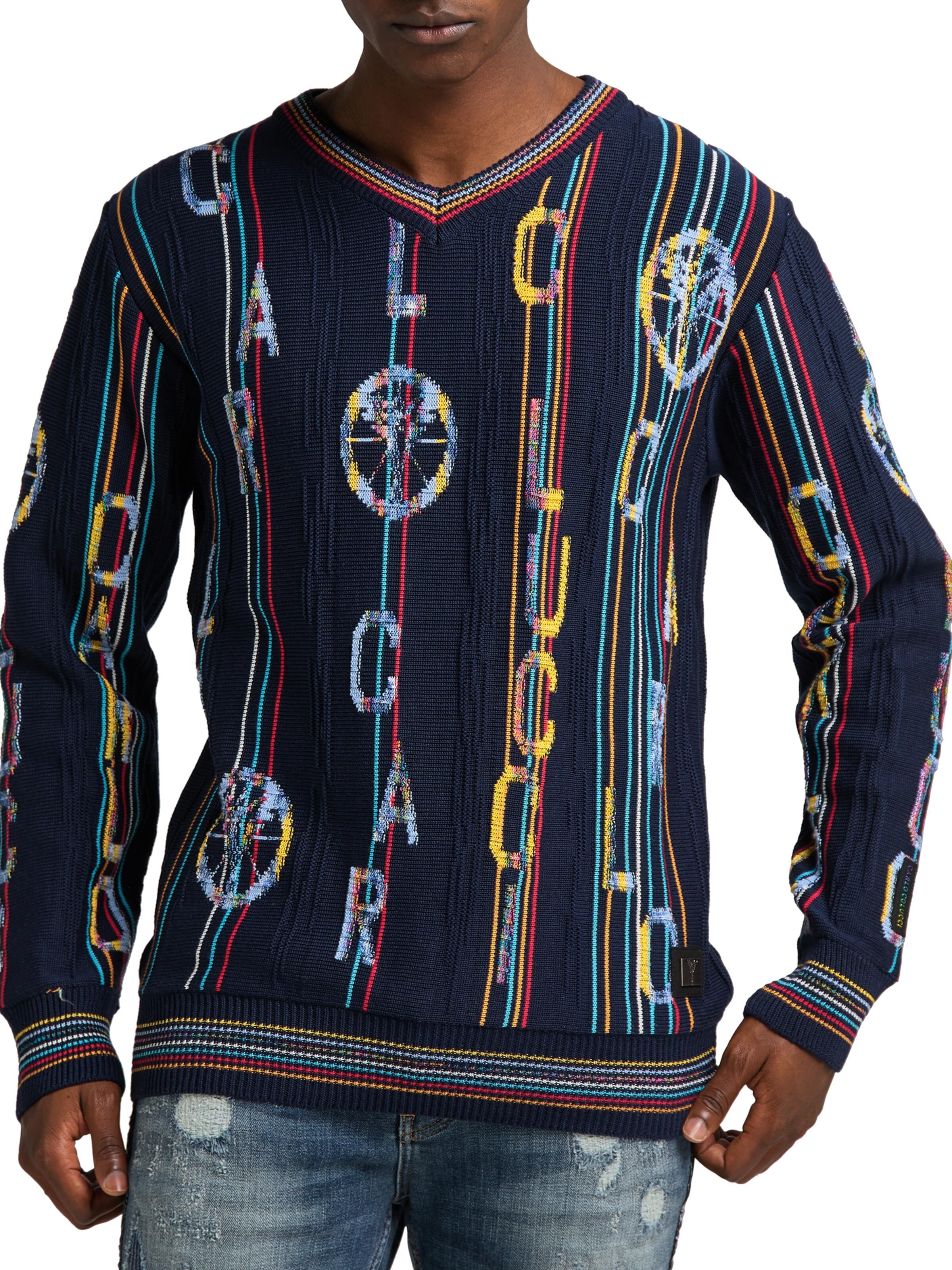  Knitted sweater with lettering and V-neckline